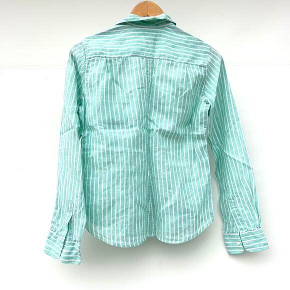 Frank & Eileen Barry Button Up Shirt Green White Mint Striped Linen XS - Picture 3 of 7